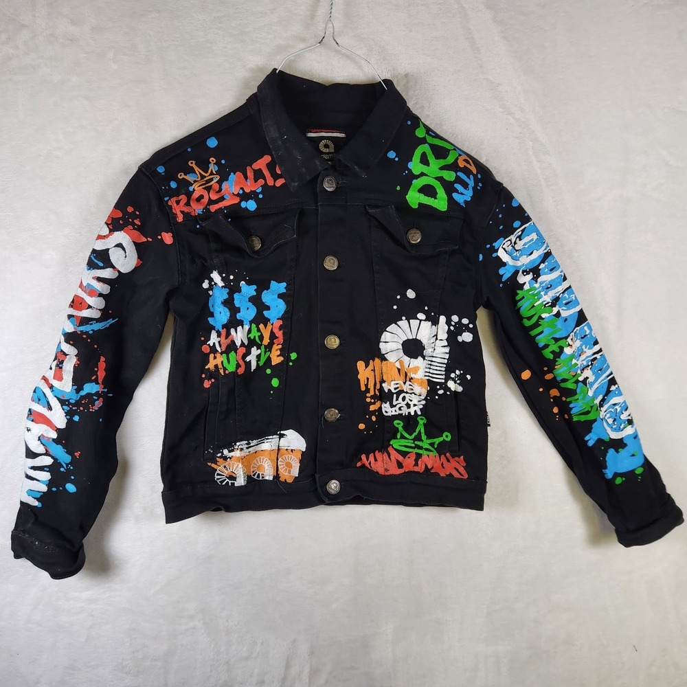 Akademiks Graffiti Streetwear Jacket Black‎ Youth L (14/16) Hip Hop Y2K
